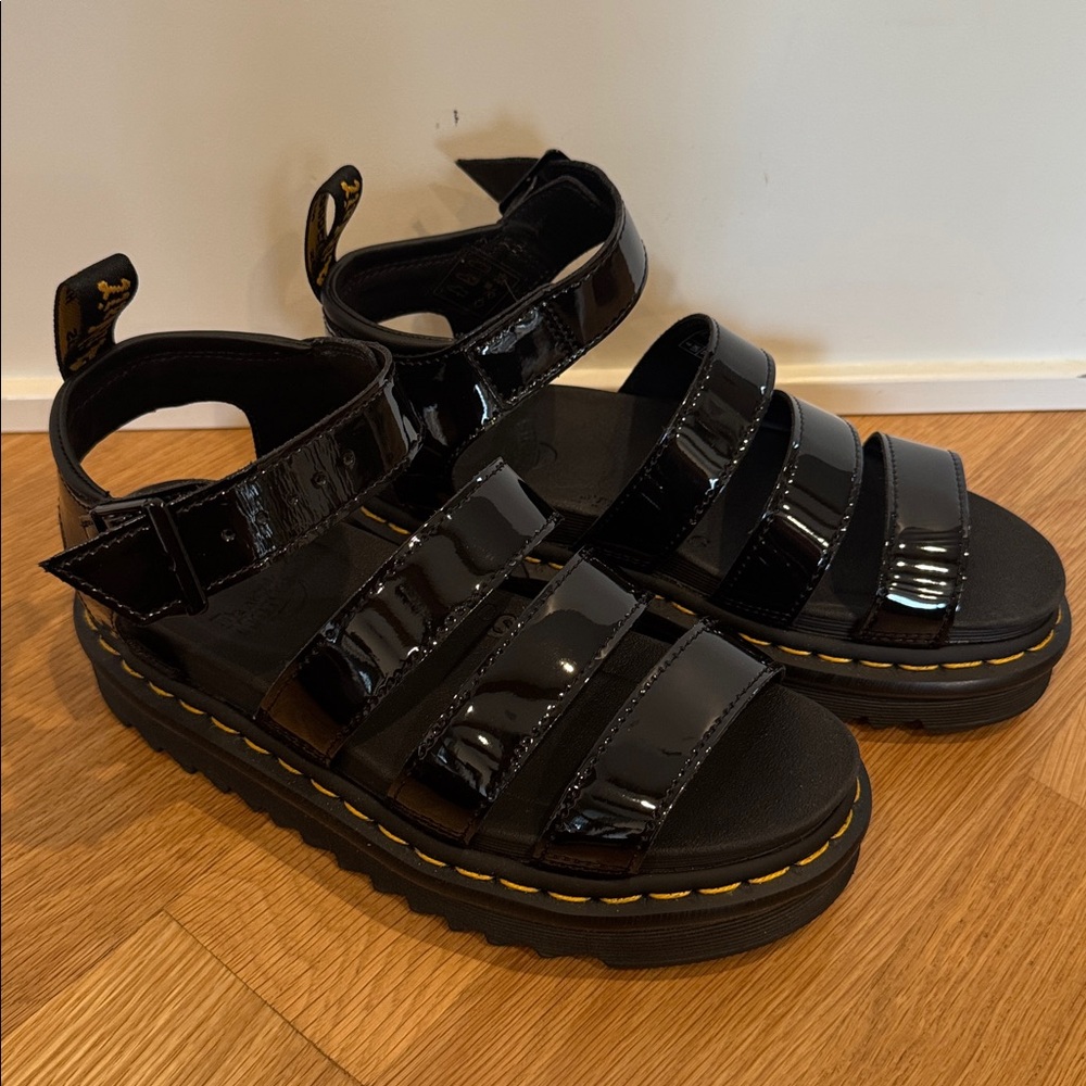 Dr. Martens Black Patent Strappy Sandals